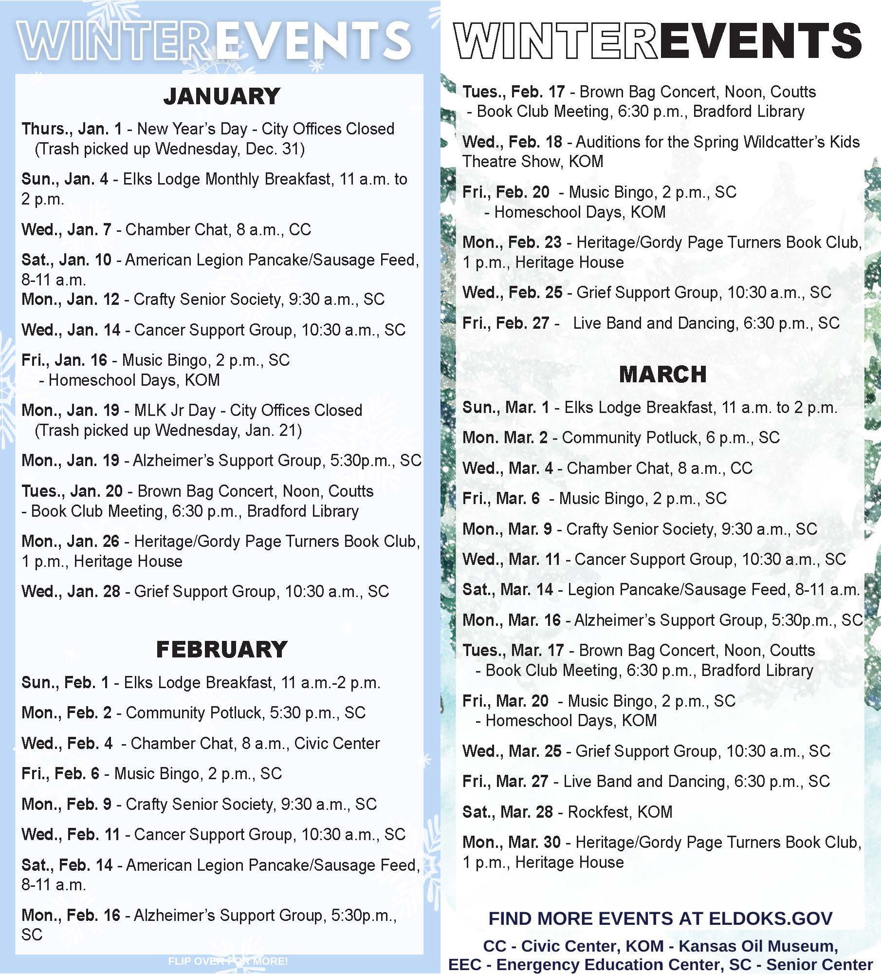 Winter 2026 calendar